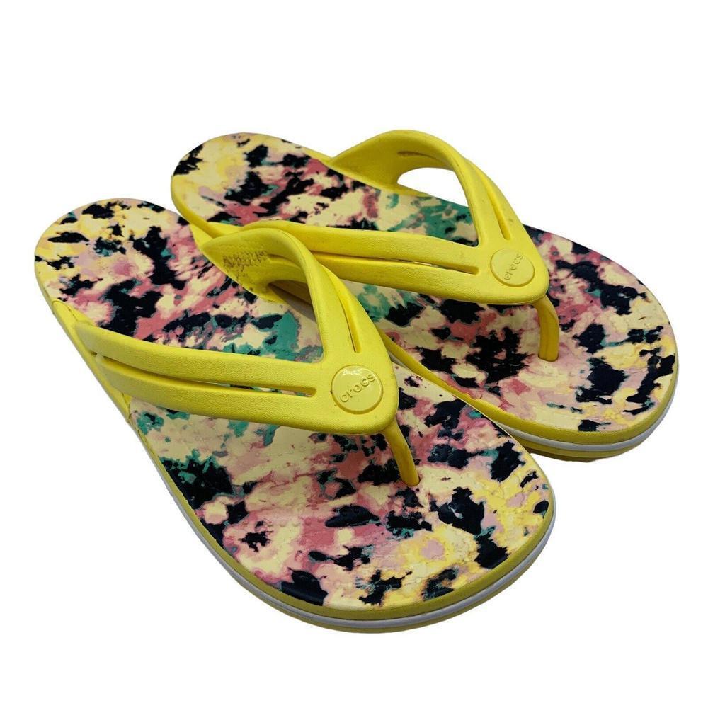 Crocs Womens Toe Post Flip Flop Yellow Floral Tie Dye Boho Summer Shoes …